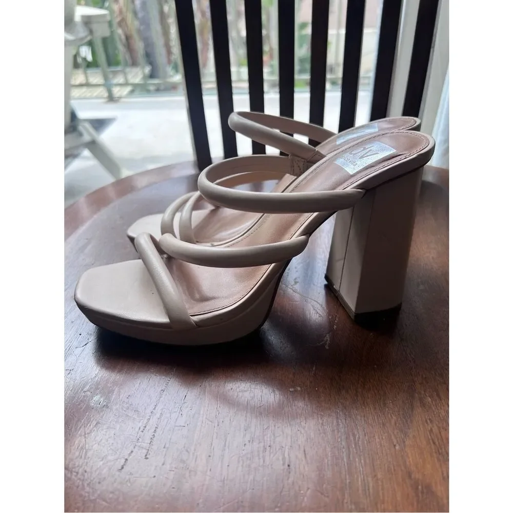 DV by Dolce Vita Pyro Beige Triple-Strap Platform Block Heel Sandals 9